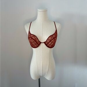 Kiki De Montparnasse Handcuff Demi Bralette Burgundy Women’s Size 34B